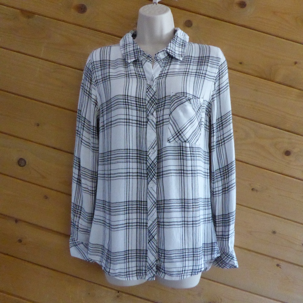 Rails Black White Check Plaid Button Up Shirt Xs - image 1